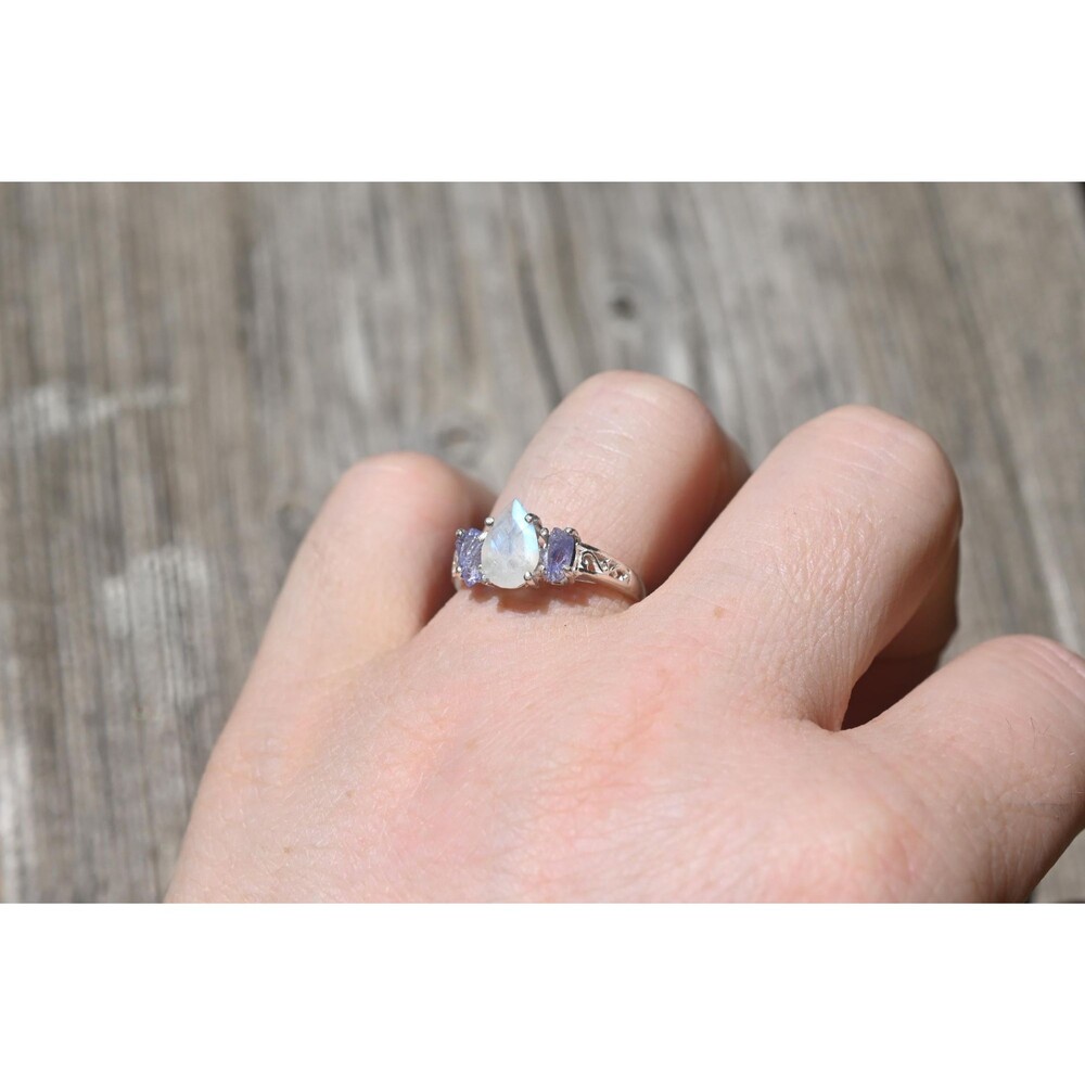 Engagement ring Moonstone and tanzanite ring American made